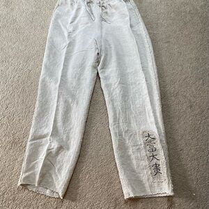 Chico's Cream Linen Pants with Design​​​